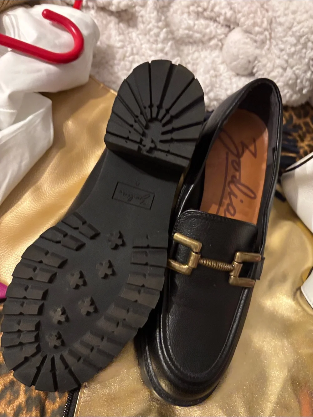 Black Leather Women Loafers with Brass Bit Detail size 7.5